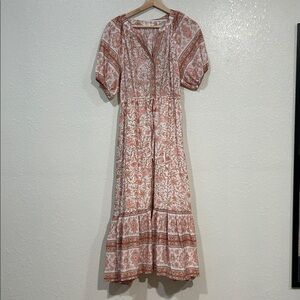 ANTHROPOLOGIE BY THE RIVER FLORAL MAXI DRESS BALLON SLEEVE Sz SMALL